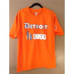DETROIT CITY T-Shirt Unisex S, M,L,XL Orange Champion Brand- Detroit Pride