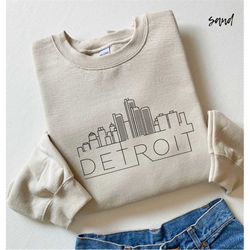 Detroit Michigan Sweatshirt - Unisex Crewneck City Skyline Detroit, Michigan Sweater, University Hoodie, Detroit Pistons