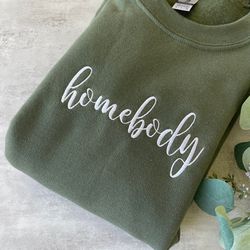 Embroidered Homebody Crewneck, Crewneck Sweatshirt, Homebody, Green, Embroidered