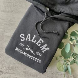 Salem Massachusetts Embroidered Sweatshirt, Salem Sweatshirt, City Sweatshirt, Embroidered Halloween Sweatshirts, Hoodie