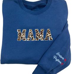 Mama Embroidered Applique Sweatshirt, I Wear My Heart On My Sleeve Sweatshirt with Kids Names on Sleeve, Custom Embroide