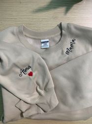 Mama Embroidered Sweatshirt, Custom Mama Shirt With Kids Names, Heart On Sleeve, Gift For New Mom, Mothers Day Gift