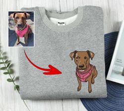 Custom Dog Portrait Embroidered Sweatshirt, Custom Embroidery Pet Hoodie, Personalized Pet Photo Sweatshirt, Custom Gift