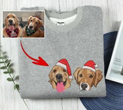 custom embroidered dog photo sweatshirt, christmas dog sweatshirt, christmas crewneck sweater, women christmas sweater,