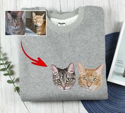 Custom Embroidered Pet Shirt, Pet Lover  Gifts, Custom Cat Portrait Shirt, Pet Shirt, Cat Mom Gift, Cat Embroidery, Cat