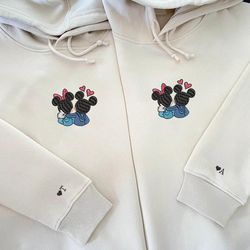 Custom Mickey and Minnie Embroidered Sweatshirt, Matching Couple, Valentines Day Gift For Couple, Mouse Couple Cartoon C