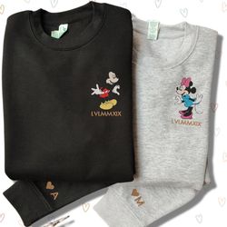 Custom Mickey and Minnie Embroidered Sweatshirt, Mouse Couple Cartoon Characters Hoodie, Matching Couple, Valentines Day