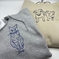 customized pet photo embroidered sweatshirt, pet embroidered hoodie, gift for dog lovers, outline photo sweatshirt, embr