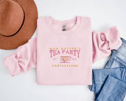 embroidered mad hatters tea party sweatshirt  trendy alice crewneck  embroidered sweatshirt