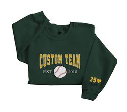 Embroidered Custom Team Baseball Sweatshirt, Custom number Baseball Embroidered Hoodie, Unisex Tee