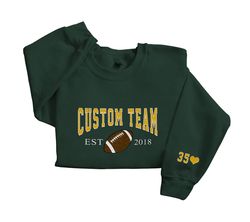 Embroidered Custom Team Football  Sweatshirt, Custom number Football  Embroidered Hoodie, Unisex Tee