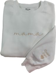 Embroidered Grandma Sweatshirt, Mama Hoodie, I Wear My Heart On My Sleeve, Kids Names on Sleeve, Custom Embroidery Mom H
