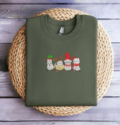 Embroidered Christmas Cat Sweatshirt Meowy Santa Christmas Sweatshirt Women Christmas Sweatshirt Crewneck Ugly Xmas Swea