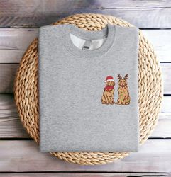 Embroidered Christmas Dog Sweatshirt Golden Retriever Dog Christmas Sweatshirt Women Christmas Sweatshirt Crewneck Ugly