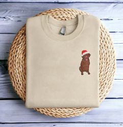 Embroidered Christmas Dog Sweatshirt Labrador Retriever Dog Chocolate Christmas Sweater Women Christmas Sweatshirt Crewn