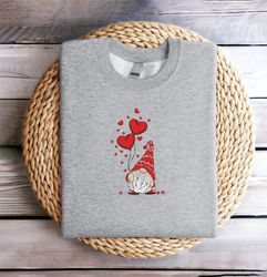 Embroidered Heart Gnome Valentines Sweatshirt Retro Gnome Love Shirt Valentines Day Shirts For Woman Valentines Day Gift