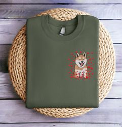 Embroidered Valentine Dog Sweatshirt Embroidered Akita Dog Sweatshirt Shiba Inu Dog Love Heart Sweater Valentine Akita D