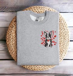 Embroidered Valentine Dog Sweatshirt Embroidered Boston Terrier Sweatshirt Boston Dog Love Heart Sweater Valentine Bosto