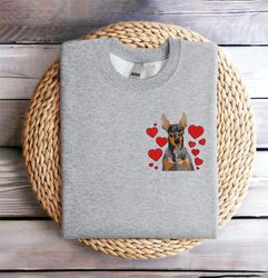 Embroidered Valentine Dog Sweatshirt Embroidered Dobermann Sweatshirt Dobermann Love Heart Sweater Valentine Dobermann C