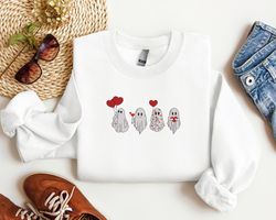 Embroidered Valentine Ghost Sweatshirt Ghost Valentine Sweater Cute Valentines Sweater Teacher Valentines Shirt Mom Vale