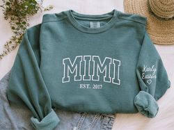 Comfort Colors Custom Embroidered Mimi Sweatshirt With Grandkids Names, Grandma Sweatshirt Embroidered, Personalized Mim