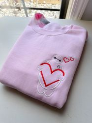 Baymax Heart Embroidered Sweatshirt Baymax Valentine Crewneck  Disney Valentine Embroidered Crewneck