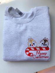 Chip and Dale Merry Christmas Embroidered Sweatshirt  Disney Christmas Embroidered Crewneck