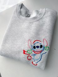 Christmas Stitch Embroidered Sweatshirt  Disney Stitch Embroidered Shirt  Disney Embroidered Crewneck