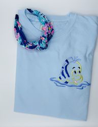 Flounder Embroidered T-shirt  Disney Little Mermaid Embroidered T-shirt  Disney World  Disneyland Embroidered  T-shirt