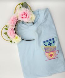 mad hatter tea party cups embroidered t-shirt  disney alice in wonderland embroidered t-shirt  sweatshirt
