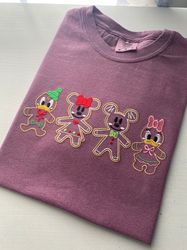 Mickey Minnie Donald Daisy Gingerbread Cookie Embroidered Shirt  Disney Christmas Embroidered Sweatshirt