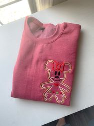 Minnie Gingerbread Christmas Embroidered Crewneck  Disney Christmas Embroidered Sweatshirt