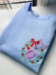 Piglet Christmas Wreath Embroidered Shirt  Disney Christmas Embroidered Sweatshirt