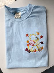 Pooh in Fall Embroidered Shirt  Disney Halloween Embroidered T-Shirt  Disney Autumn Fall Embroidered T-Shirt