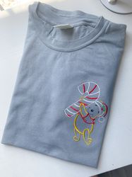 Santa Pooh with Candy Cane Embroidered T-Shirt  Disney Christmas Embroidered T-Shirt