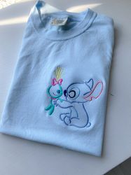 Stitch and Scrump Disney Embroidered T-Shirt  Disney Embroidered Shirt