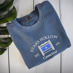 Comfort Colors Stars Hollow Connecticut Sweatshirt, EMBROIDERED Fall Tshirt, Autumn Shirt, Christmas Gift for Friends