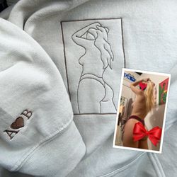 Custom Embroidered Spicy Sweatshirt for Boyfriend, Portrait Sweatshirt from Photo,  Line Art Photo Crewneck, Valentine G