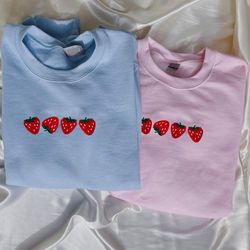 Embroidered Strawberry Tshirt, Fruit Sweatshirt, Cute Strawberries Hoodie, Gift for Fruit Lovers