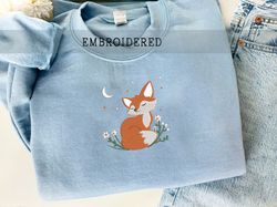 Cute Fox Embroidered Sweatshirt, Animal Lover Pullover, Cottagecore Crewneck, Fox Jumper, Embroidered Fox Sweatshirt, Ae