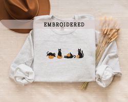 Embroidered Cats Sweatshirt, Fall Sweatshirt, Ghost Crewneck, Cat Lovers Halloween Sweatshirt, Spooky Season, Gift For H