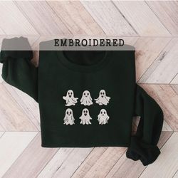 Embroidered Ghost Sweatshirt, Halloween Crewneck, Trendy Halloween Sweatshirt, Cute Ghost Sweater, Embroidered Halloween