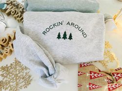Rockin Around The Christmas Tree Sweatshirt, Embroidered Merry Christmas Crewneck, Minimal Christmas Gift, Embroidered C