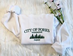 City of Forks Embroidered Sweatshirt  Washington Embroidered Hoodie  City Of Forks Washington Sweater  Forrest Crew Neck