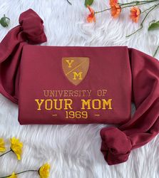 Embroidered University Of Your Mom Sweatshirt  Your Mom Embroidered Hoodie  Funny Embroidery T-shirt  Embroidered Crew N