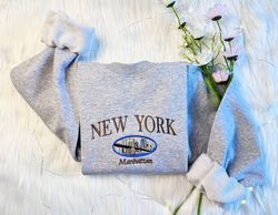 new york state embroidered sweatshirt  manhattan embroidered hoodie  manhattan bridge sweater  embroidered state crew ne