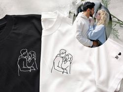 custom personalized portrait embroidered shirt,outline photo tshirt,couple line art shirt,valentines day gift shirt,moth