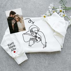 Custom photo line embroidered sweatshirt,Personalized sweatshirt,outline photo sweatshirt,Custum couple Hoodie, Wedding