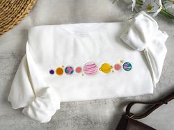 Pink Planets Embroidered Sweatshirt,Embroidered Space Crewneck,Comfy Cute Sweatshirt