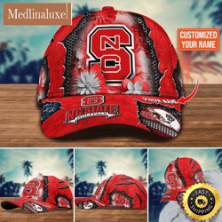 NCAA NC State Wolfpack Baseball Cap Flag Flower Custom Name Cap